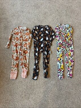 Milk + Coco footie pajama bundle 6-9 month cheetah pumpkins and milk/cookies